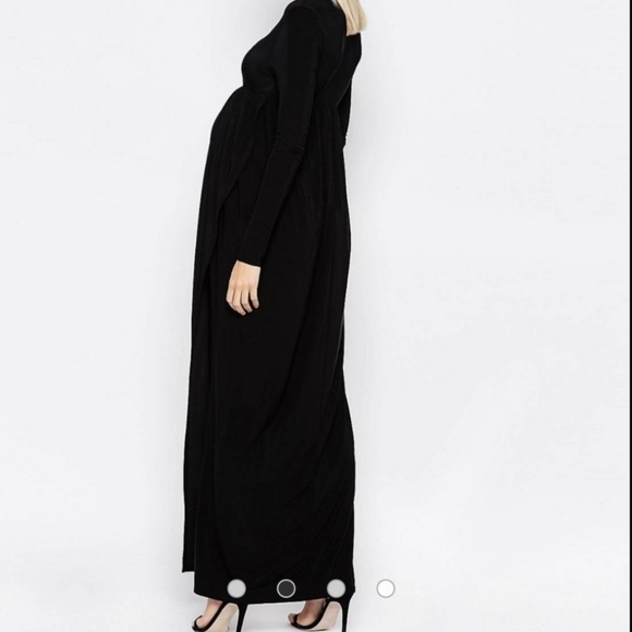 Club L Maternity Slinky Plunge V Neck Maxi Dress with M Slit Sz 12 in Black NWT - Picture 3 of 12
